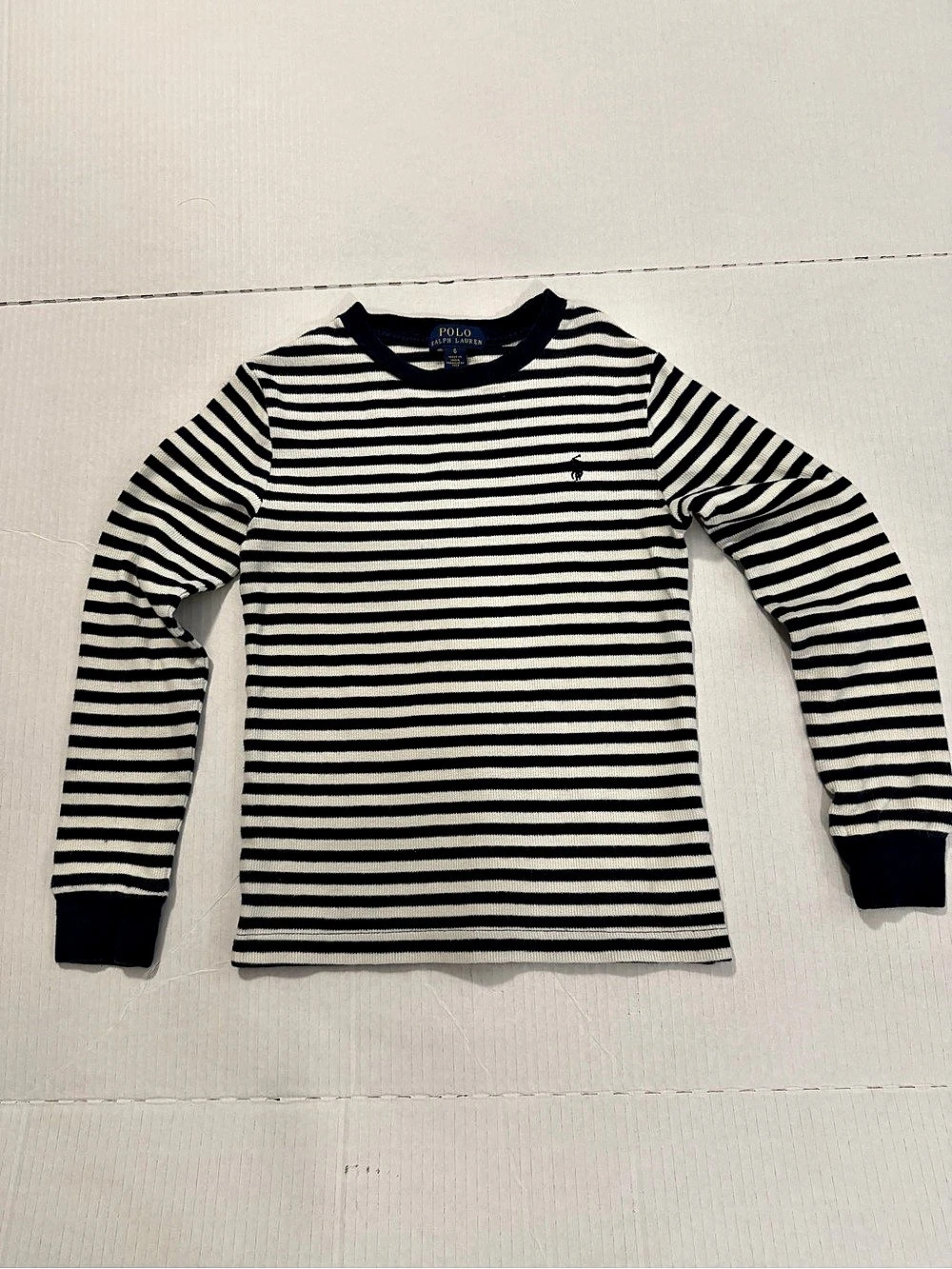 Polo Ralph Lauren Boys Striped Waffle-Knit Long-Sleeve Tee Size 6